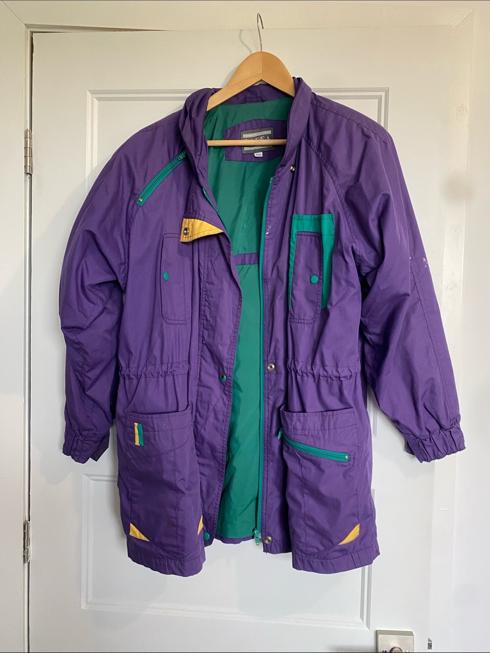 Kids Purple Raincoat with Green Lining and Trim - Unbranded